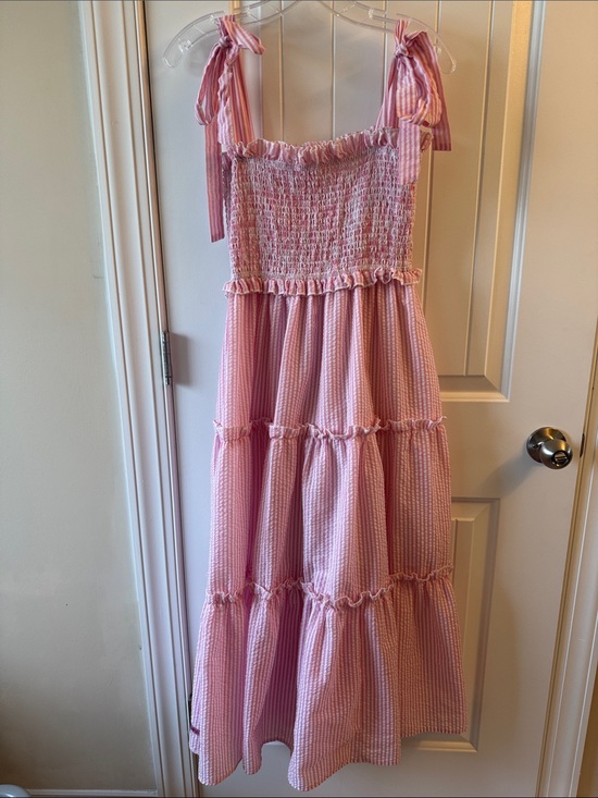 Simply Southern Dresses & Skirts - Pink Searsucker Tie-Shoulder Smocked Dress